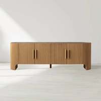 Console de contrôle multimédia en bois massif avec comptoir en marbre intégré
