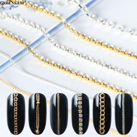 6 styles de breloques pour ongles en métal doré et argenté avec chaîne, design tendance, pour outils de salon DIY, vente en gros, décoration d'ongles