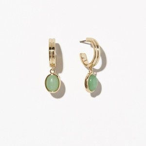 Collier et boucles d'oreilles simples en pierre verte, <span class=keywords><strong>bijoux</strong></span> en acier inoxydable plaqué or 14 carats, chaîne Figaro, collier en pierre naturelle - Product Image 5