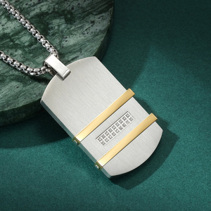 Collana con Ciondolo Personalizzato in Acciaio Inossidabile Nero, Gioiello Geometrico da Uomo con Zirconi e Incisione Impermeabile - Product Image 5