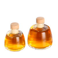 Bouteille en verre vide pour diffuseur de parfum d'ambiance, 100 ml, 200 ml, plate et ronde, avec bouchon en bois et couvercle en aluminium doré, personnalisable