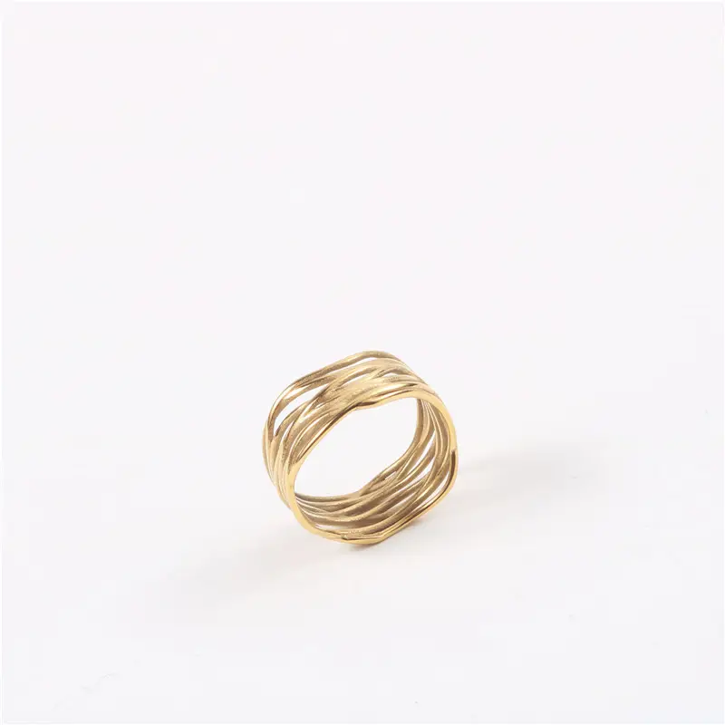 Anéis grandes e longos sobrepostos de ouro e prata para mulheres, anéis vintage infinitos para dedo, anéis de festa irregulares em aço inoxidável da moda
