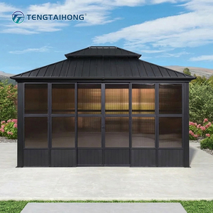 Pabellón de Jardín para Exteriores con Estructura de Aluminio Resistente a la Intemperie, 12*14 pies, Techo Rígido, Resistente a la Nieve, Techo Ventilado, Solárium - Product Image 1