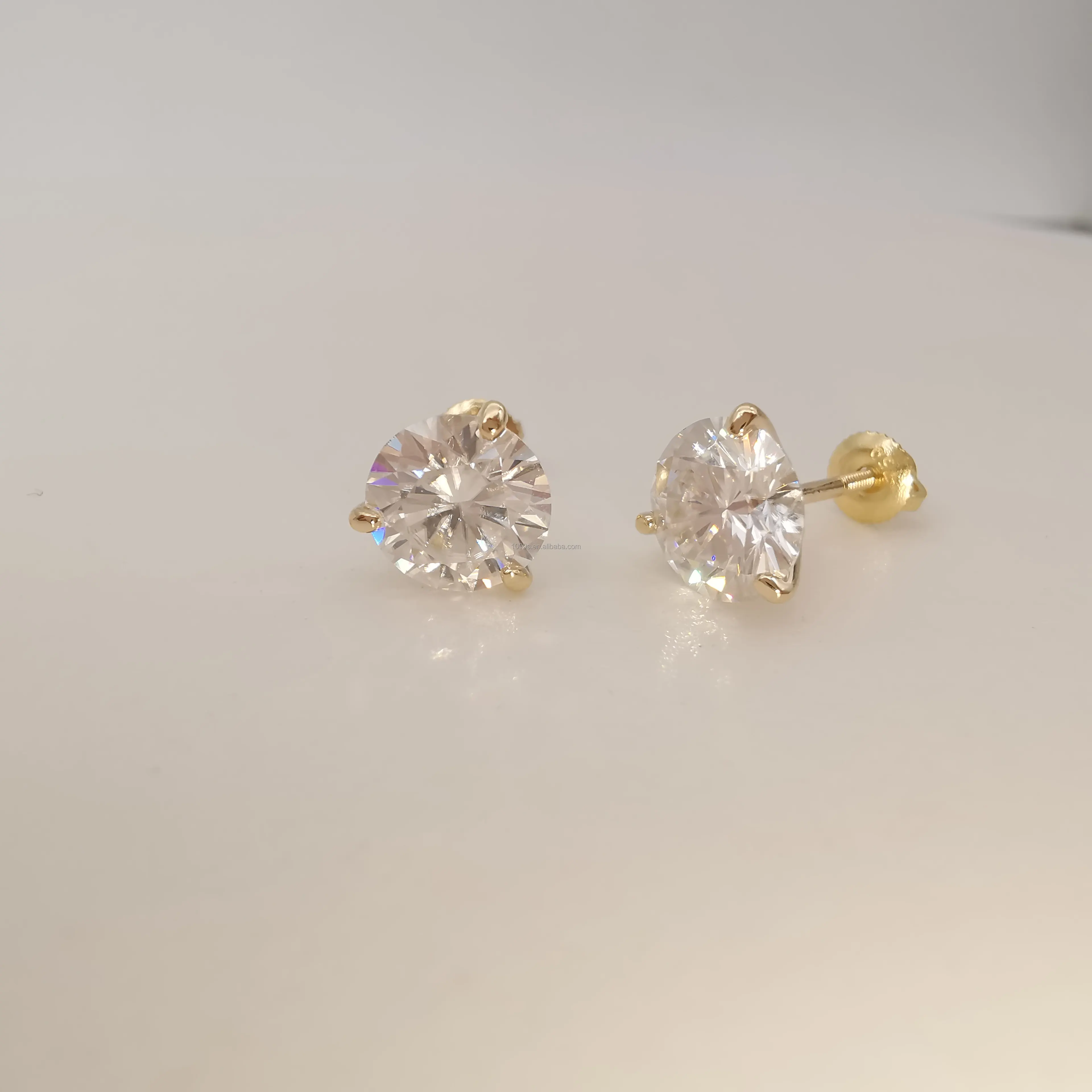 보석 스터드 귀걸이 골드 14K 솔리드 Moissanite 다이아몬드 5mm 6.5mm 7.5mm 맞춤형 크기 클래식 옐로우 골드 귀걸이