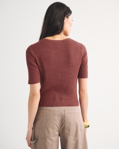 LEDUO Casual Daily Style Ribbed Knitted Women's V-Neck Knot <b>Down</b> Short Sleeve Top - Product Image 2