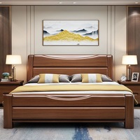 Modernes Minimalistisches Chinesisches Massives Walnuss-Doppelbett mit Ausziehbarer Plattform, Stauraum, Verstellbarer Höhe & Umweltfreundlichem Design