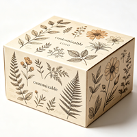 Boîte rigide imprimée avec dessin de plantes rétro, marquage personnalisé à chaud en feuille d'or pour accessoires de jardin, petite boîte de rangement florale pour cadeaux