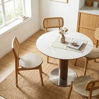 Table à manger ronde en bois massif Tribesigns de 31,5 pouces avec piétement en acier, blanc noyer, pour cuisine, petit espace, salon, café