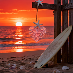 2 piezas de corazón decorativo hecho de vidrio marino rosa para colgar en el Día de San Valentín, 7 pulgadas, perfecto como adorno para primavera y verano - Product Image 3