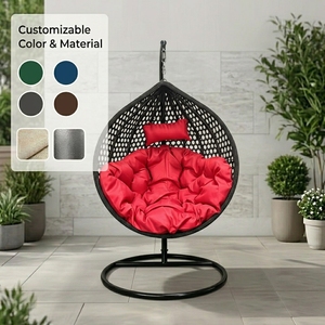 Fauteuil suspendu œuf bohème personnalisé avec support, siège suspendu en rotin tressé d'extérieur avec coussin en coton PP pour véranda, balcon, jardin - Product Image 1