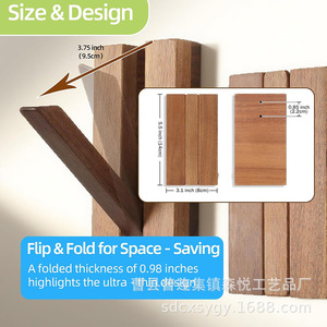<b>Wooden</b> Wall <b>Hooks</b> Foldable Rectangle <b>Coat</b> And Cap Hangers Wall Mounted For Behind Doors On Walls - Product Image 2