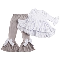 Tenues décontractées de Pâques pour filles, Robes à manches longues avec nœud et volants, Poches, Pantalons cloche gris, Vêtements pour bébés