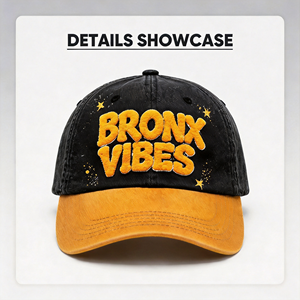 Cappellino da Baseball Personalizzato <span class=keywords><strong>Bronx</strong></span> Vibes con Patch in Ciniglia Sfilacciata, Bicolore Effetto Lavaggio Acido, Unisex Stile Vintage Street Dad Hat - Product Image 2