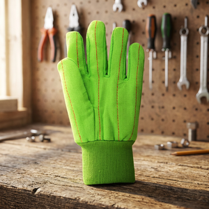 Guantes de Trabajo Resistentes Reutilizables para Industria, Almacén, Agricultura y Jardinería, de Algodón Verde con Cordón, Guantes de Doble Palma con Cordón Verde de Alta Visibilidad - Product Image 1