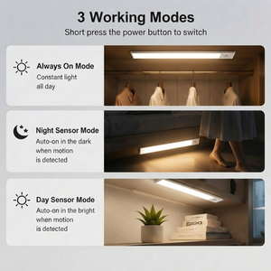 Barre lumineuse LED ultra-mince en aluminium de 60 cm avec détecteur de mouvement, sans fil, rechargeable, haute luminosité, à intensité variable pour cuisine - Product Image 2