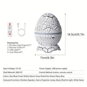 Proyector de Estrellas con Forma de Huevo de Dinosaurio, Lámpara de Luz Estelar con Reproductor de Música Inalámbrico, Regalo de Navidad, Decoración para Fiestas, Habitaciones y Hogar - Product Image 4
