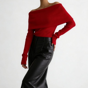 เสื้อเปิดไหล่แขนยาวถักสำหรับผู้หญิงเสื้อเปิดไหล่เซ็กซี่เข้ารูปแฟชั่น - Product Image 6