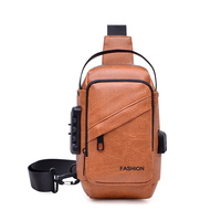 Sac de poitrine antivol pour homme, en polyester imperméable et PU, durable, tendance, léger, sac à bandoulière, sac à dos, avec port USB pour la charge