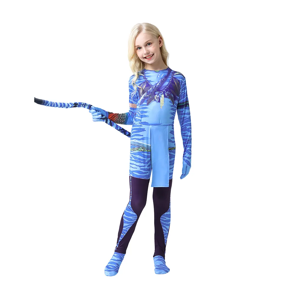 Movie Avatar Easy Cosplay Costume Polyester Party Jumpsuit Tail Halloween Costume For Women Men Girls Kid