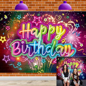 Fondo <span class=keywords><strong>de</strong></span> Neón para Banner <span class=keywords><strong>de</strong></span> <span class=keywords><strong>Feliz</strong></span> <span class=keywords><strong>Cumpleaños</strong></span>, Decoración para Baby Shower, Globos Coloridos, Luces, Banner <span class=keywords><strong>de</strong></span> Pared <span class=keywords><strong>de</strong></span> Ladrillo para Recién Nacidos - Product Image 1