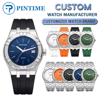Montre octogonale moderne en alliage de zinc argenté et bleu, à quartz, avec date, cadran texturé, tendance, cadeau pour homme, logo personnalisé, montre de mode