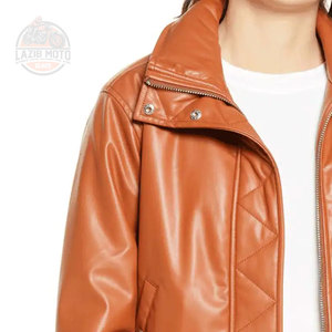 Chaqueta Bomber de cuero auténtico con estilo para mujer de alta calidad, recién llegado, diseño de moda, cuello levantado, ropa de calle transpirable tejida - Product Image 2
