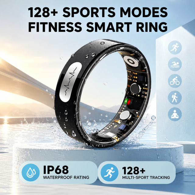 ECG Smart Ring Bluetooth 5.1 IP68 Waterproof Heart Rate SpO2 Multi-Language Health Monitor Ring