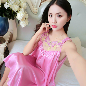 2025 été thermique femmes vêtements de nuit ensembles <span class=keywords><strong>Sexy</strong></span> pyjamas chemise de nuit avec glace soie manches courtes mince maison porter tricoté pyjamas - Product Image 4