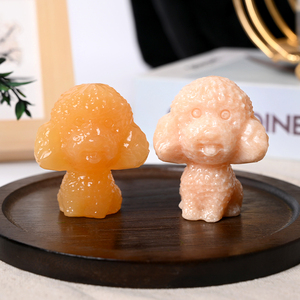Venta al por mayor de animales de cristal natural: Cachorro de perro Bichón Frisé tallado en calcita amarilla - Product Image 5