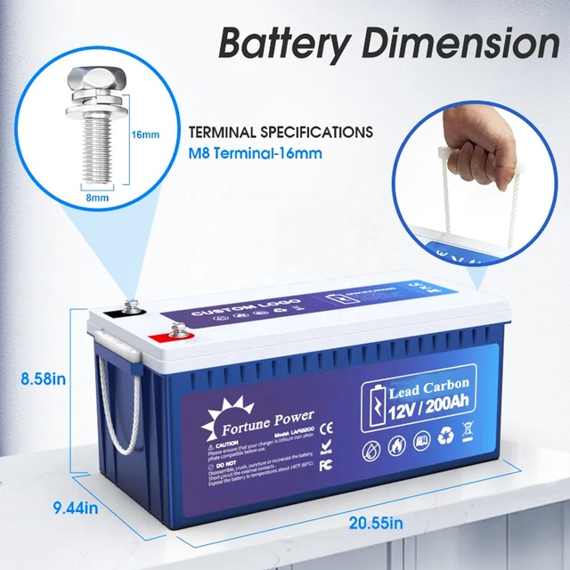 Fortune Power FP200-12 12V 200Ah LiFePO4 Semi-Solid State Deep Cycle Solar Battery 6000 Cycles