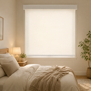 Stores enrouleurs sans fil semi-occultants en tissu blanc écologique pour chambre <span class=keywords><strong>à</strong></span> coucher, sur mesure, avec <span class=keywords><strong>cassette</strong></span> - Product Image 1