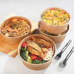 Fiesta 40 oz Delivery Package custom logo disposable paper salad soup bowls kraft paper bowl take away food container with lids