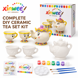 Kit de Tazas de Cerámica para Pintar, Juego de Té de Cuentos de Hadas para Niños, <span class=keywords><strong>Taza</strong></span> y <span class=keywords><strong>Tetera</strong></span> de Dibujos Animados, Manualidades, Regalo Festivo - Product Image 1
