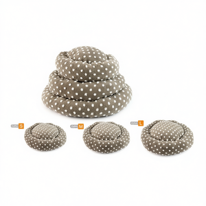 Set di Tre Pezzi per Cuccia in Velluto di Cotone Jacquard a Pois, Letti per Animali Marrone - Product Image 2