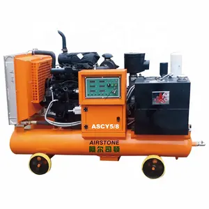 Airstone 185 CFM Heavy Duty Direct Driven Skid Mounted Diesel Engine Compresseur d'air à vis portable