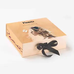 Boîtes cadeaux de luxe en carton avec logo personnalisé pour faisceaux de cheveux extension de cheveux boîte à ruban de perruque emballage avec insert en satin pour perruques