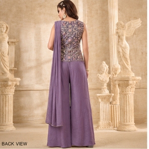 Lavender Embroidered Palazzo Suit Set with Designer <b>Jacket</b> and Dupatta <b>Women</b> Party Wear <b>Wedding</b> Festive Outfit - Product Image 3