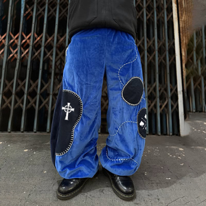 DiZNEW 2025 <span class=keywords><strong>Pantaloni</strong></span> Larghi Produttore Leader Puro Cotone Blu Felpato Caldo e dal Design Unico <span class=keywords><strong>Pantaloni</strong></span> da Uomo Moda Avanguardista - Product Image 1