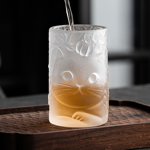 Tazza da tè in vetro smerigliato con gatto in rilievo, personalizzata, speciale per maestri di Kung Fu, per acqua, caffè, succo, whisky - Product Image 2