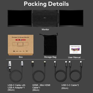 Bulk 14 Inch Triple Screen Laptop Monitor 1200P IPS Foldable Extender with <b>USB</b> <b>C</b> <b>HDMI</b> for Office and Trading - Product Image 2