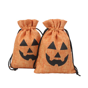 Pochette cadeau d'Halloween à motif citrouille, sac à cordon pour bonbons de fête, petite pochette personnalisable avec logo - Product Image 1