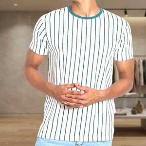 เสื้อยืดแขนสั้นคอกลมลายทางสำหรับผู้ชาย ทรงปกติ สวมใส่สบาย - Product Image 4