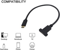 Câble d'extension USB 3.1 Type C 1ft court USB C 10Gbps 60W Gen2 câble de montage sur panneau à vis prise en charge des données de charge pour PC téléphone portable