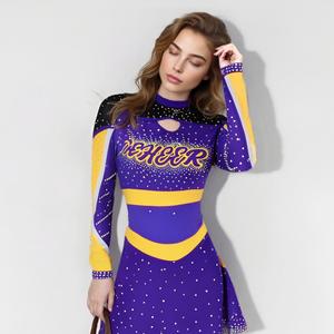 Strass Celtics Cheer Uniformen Kinderen Zwart Goud Blauw Lange Mouw Dames En Heren Cheerleading Uniform - Product Image 6