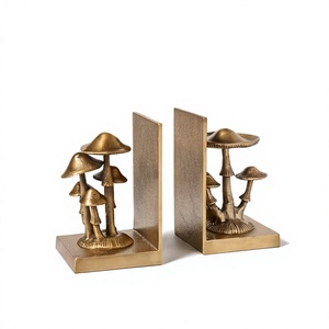 Porte-livres décoratifs modernes en métal doré, motif champignon texturé, pour bibliothèque et bureau, vente en gros - Product Image 1