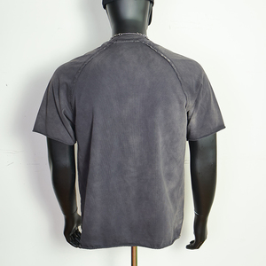 Doger Custom Heavyweight 100% algodón Sun Faded Drop Shoulder camiseta de gran tamaño Streetwear 300 Gsm Vintage hombres ácido lavado camiseta - Product Image 5