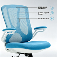 Chaise de bureau exécutive contemporaine luxueuse en maille avec design ergonomique, hauteur réglable et base rotative en acier