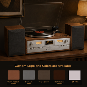 Tocadiscos Clásico Inspirado en un Fonógrafo, con Medidor VU Retro, Reproductor de Vinilo, CD <span class=keywords><strong>y</strong></span> Reproducción Automática Inalámbrica - Product Image 4
