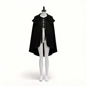 Cape gothique à lacets noire, costume de cosplay, Halloween, vampire, sorcier, chevalier, cape de jeu de rôle - Product Image 1