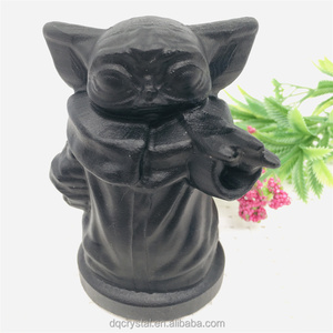 All'ingrosso naturale intagliato a mano 10cm cristallo di <span class=keywords><strong>ossidiana</strong></span> di cristallo di Yoda artigianato nero <span class=keywords><strong>ossidiana</strong></span> intaglio per la decorazione della casa - Product Image 6